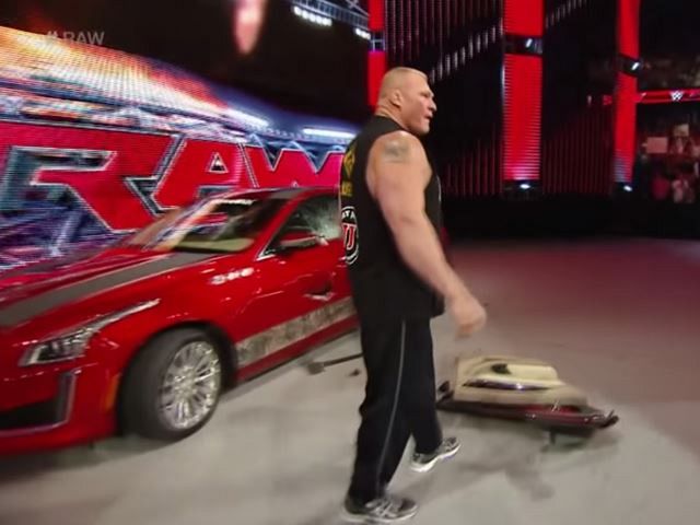 A Cadillac CTS got smashed by Brock Lesnar in the silliest WWE way ever.